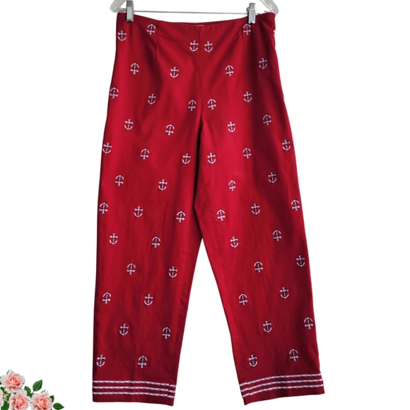 Talbots Denim - Talbott Red Cotton Blend Boating Beach Ankle Slacks Anchor Motif  Women's Sz 12